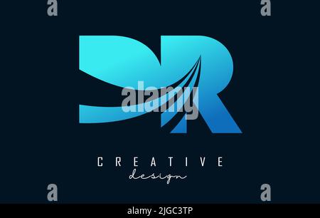 Creative blue letter DR d r logo with leading lines and road concept design. Letters with geometric design. Vector Illustration with letter and creati Stock Vector