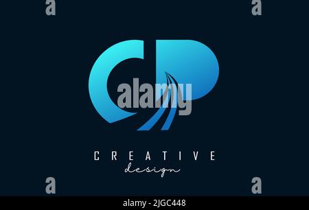 Creative blue letter Cp c p logo with leading lines and road concept design. Letters with geometric design. Vector Illustration with letter and creati Stock Vector