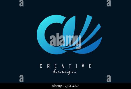 Creative blue letter Co c o logo with leading lines and road concept design. Letters with geometric design. Vector Illustration with letter and creati Stock Vector