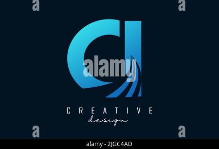 Creative blue letter Ci c i logo with leading lines and road concept design. Letters with geometric design. Vector Illustration with letter and creati Stock Vector