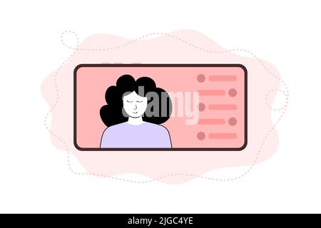 Smiling girl is streaming video through her phone. The concept of conducting an online broadcast. Stock Vector