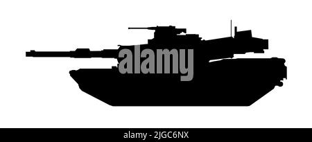 Tank silhouette. M1A2 Abrams USA. Black military battle machine vector icon on white background, modern army transport. Stock Vector