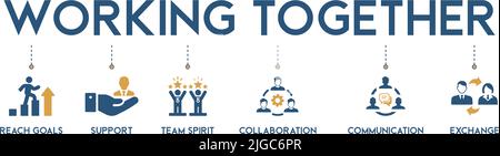 Working together banner web icon vector illustration concept for team management with an icon of collaboration, reach goals, team spirit, support Stock Vector