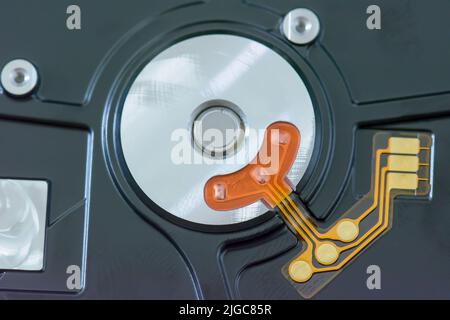 The close-up view of a magnetic hard disk drive - electronic device detail Stock Photo