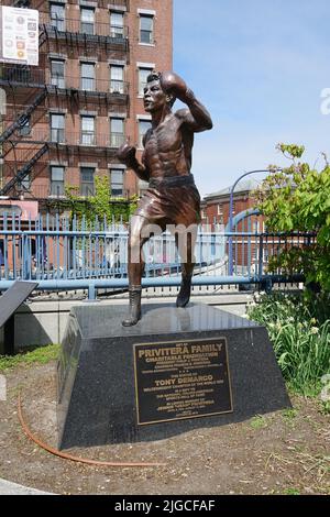 A statue of Tony DeMarco (born Leonardo Liotta) -was an American boxer- by Henry Weber is installed in Boston's North End, Boston, Massachusetts, USA Stock Photo