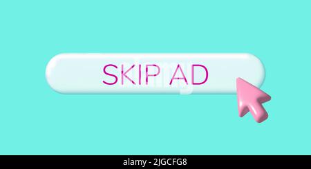 Skip ads icon. Button skip ads with cursor for website. Apply to stop, continue prohibited. Concept of cancellation or removal of advertising. Do not Stock Vector