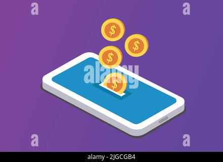 Smartphone Money App Dollar Coin Game UI UX Asset Illustration Stock Vector