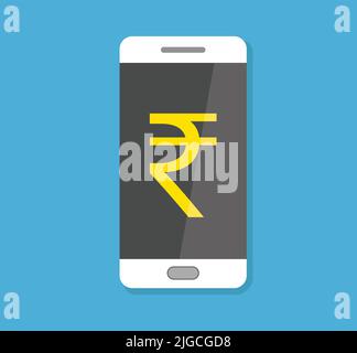 Rupee Sign Smartphone Display App Isolated Illustration Payment Technology Gadget Cellphone Business Social Media Stock Vector