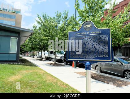 Lynching in America plaque; Buncombe Community Remembrance Project, part of the Equal Justice Initiative’s National Memorial for Peace and Justice. Stock Photo