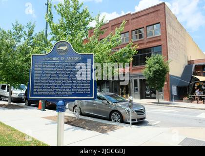 Lynching in America plaque; Buncombe Community Remembrance Project, part of the Equal Justice Initiative’s National Memorial for Peace and Justice. Stock Photo