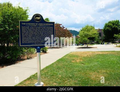 The Lynching of John Humphries; Buncombe Community Remembrance Project part of the Equal Justice Initiative’s National Memorial for Peace and Justice. Stock Photo