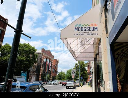 Exterior view of the Moogseum immersive, interactive museum in downtown Asheville North Carolina; the hallmark project of the Bob Moog Foundation. Stock Photo