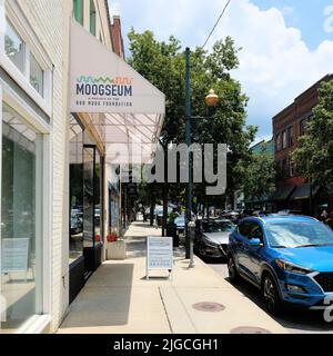 Exterior view of the Moogseum immersive, interactive museum in downtown Asheville North Carolina; the hallmark project of the Bob Moog Foundation. Stock Photo