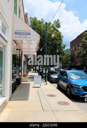 Exterior view of the Moogseum immersive, interactive museum in downtown Asheville North Carolina; the hallmark project of the Bob Moog Foundation. Stock Photo