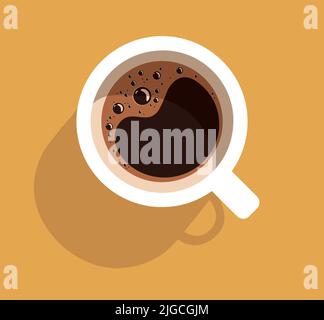 Fresh Coffee Cup Shadow Minimal Illustration Background Hot Espresso Caffeine Drink Beverage Stock Vector