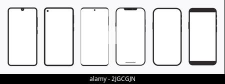 Modern Smartphone Collection Set Notch Bezel Flat Blank Mockup Touchscreen Display Technology Gadget Illustration Template Stock Vector