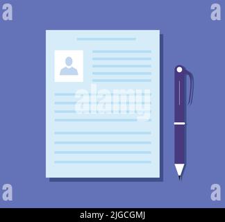 Document Form Paper List With Pen Illustration Resume Job CV Identification Business Office Icon Stock Vector