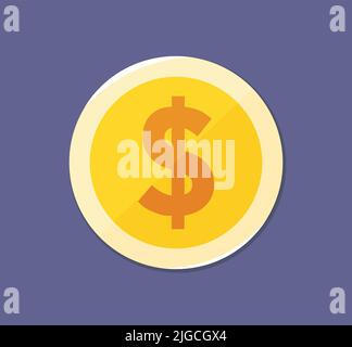 Gold Dollar Coin Penny Cartoon Illustration Money Currency Isolated Business Icon Stock Vector