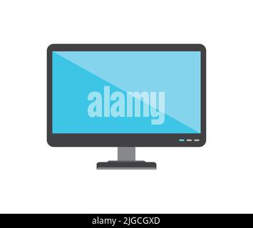 Modern Desktop Monitor Isolated Glossy Display Stand Digital Computer Technology Flat Icon Clip Art Illustration Stock Vector