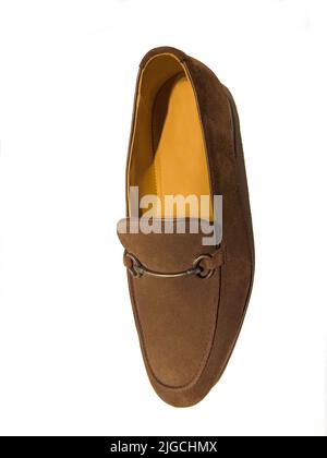 Classic men's shoe in brown leather, isolated on a white background Stock Photo