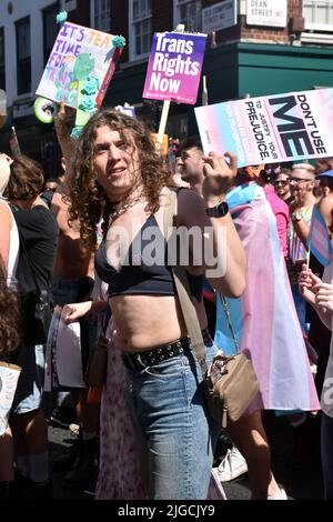London, UK. 9th July, 2022. Trans rights now protest march through Soho in the West End. Credit: JOHNNY ARMSTEAD/Alamy Live News Stock Photo
