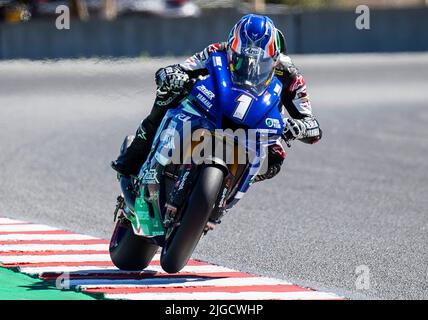 July 09 2022 Monterey, CA, U.S.A Jake Gagne(1) coming out of turn 11 during the Geico MotoAmerica Superbikes Q2, at Weathertech Laguna Seca Monterey, CA Thurman James/CSM Stock Photo