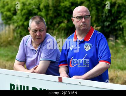 Bamber Bridge, UK. 09th July, 2022. Oldham fans during the pre season friendly between Bamber Bridge and Oldham Athletic on Saturday 9th July 2022. COPYRIGHT Eddie Garvey | MI News) Credit: MI News & Sport /Alamy Live News Stock Photo