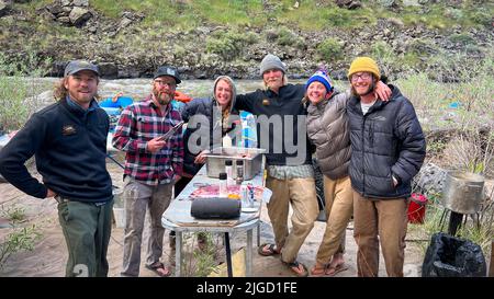 Far & Away Adventures guides in camp on the Bruneau River in Idaho. Stock Photo