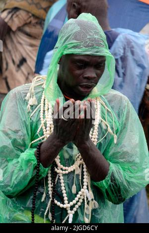 Lagos, Nigeria, 9th July, 2022  Muslim faithful, despite the heavy rainfall, pray to mark the 2022 Eid-el-Kabir festival at Ikeja Along in Lagos, Nigeria, on Saturday July 9, 2022. Photo by Adekunle Ajayi Credit: Adekunle Ajayi/Alamy Live News Stock Photo