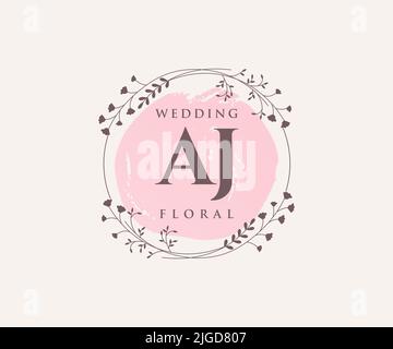 AJ Initials letter Wedding monogram logos template, hand drawn modern minimalistic and floral templates for Invitation cards, Save the Date, elegant Stock Vector