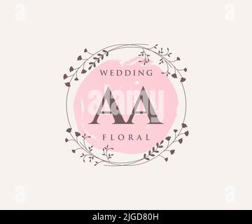 AA Initials letter Wedding monogram logos template, hand drawn modern minimalistic and floral templates for Invitation cards, Save the Date, elegant Stock Vector