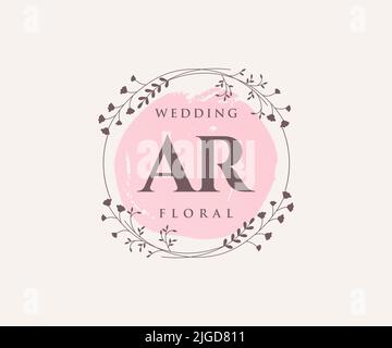 AR Initials letter Wedding monogram logos template, hand drawn modern minimalistic and floral templates for Invitation cards, Save the Date, elegant Stock Vector