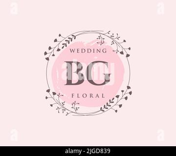 BG Initials letter Wedding monogram logos template, hand drawn modern minimalistic and floral templates for Invitation cards, Save the Date, elegant Stock Vector
