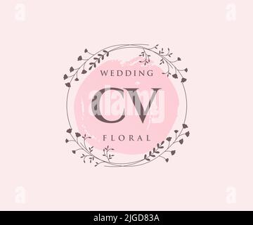 CV Initials letter Wedding monogram logos template, hand drawn modern minimalistic and floral templates for Invitation cards, Save the Date, elegant Stock Vector