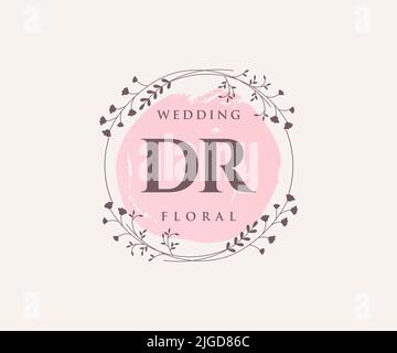 DR Initials letter Wedding monogram logos template, hand drawn modern minimalistic and floral templates for Invitation cards, Save the Date, elegant Stock Vector