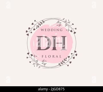 DH Initials letter Wedding monogram logos template, hand drawn modern minimalistic and floral templates for Invitation cards, Save the Date, elegant Stock Vector