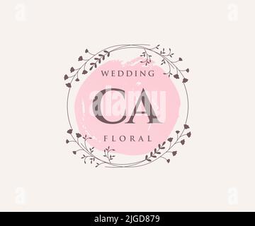 CA Initials letter Wedding monogram logos template, hand drawn modern minimalistic and floral templates for Invitation cards, Save the Date, elegant Stock Vector