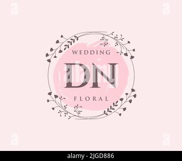 DN Initials letter Wedding monogram logos template, hand drawn modern minimalistic and floral templates for Invitation cards, Save the Date, elegant Stock Vector