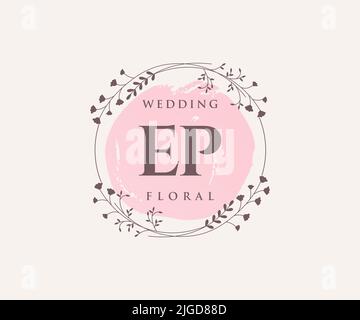 EP Initials letter Wedding monogram logos template, hand drawn modern minimalistic and floral templates for Invitation cards, Save the Date, elegant Stock Vector