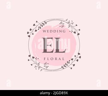 EL Initials letter Wedding monogram logos template, hand drawn modern minimalistic and floral templates for Invitation cards, Save the Date, elegant Stock Vector