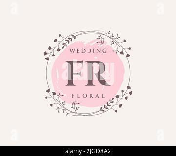 FR Initials letter Wedding monogram logos template, hand drawn modern minimalistic and floral templates for Invitation cards, Save the Date, elegant Stock Vector
