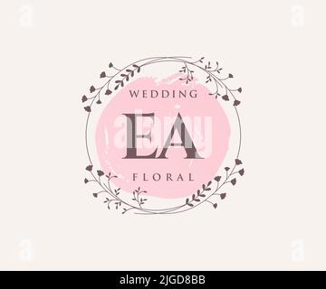 EA Initials letter Wedding monogram logos template, hand drawn modern minimalistic and floral templates for Invitation cards, Save the Date, elegant Stock Vector