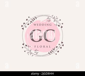 GC Initials letter Wedding monogram logos template, hand drawn modern minimalistic and floral templates for Invitation cards, Save the Date, elegant Stock Vector