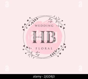 HB Initials letter Wedding monogram logos template, hand drawn modern minimalistic and floral templates for Invitation cards, Save the Date, elegant Stock Vector