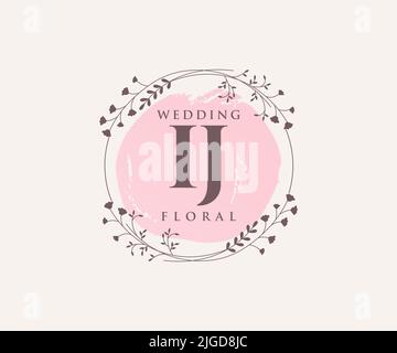 IJ Initials letter Wedding monogram logos template, hand drawn modern minimalistic and floral templates for Invitation cards, Save the Date, elegant Stock Vector