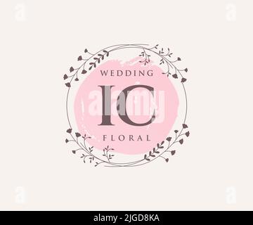 IC Initials letter Wedding monogram logos template, hand drawn modern minimalistic and floral templates for Invitation cards, Save the Date, elegant Stock Vector