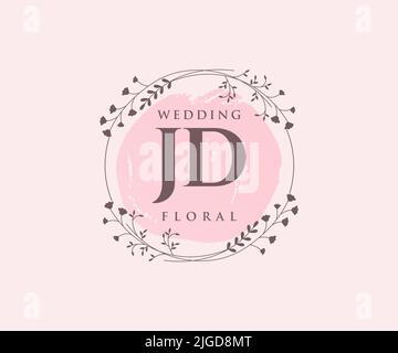 JD Initials letter Wedding monogram logos template, hand drawn modern minimalistic and floral templates for Invitation cards, Save the Date, elegant Stock Vector