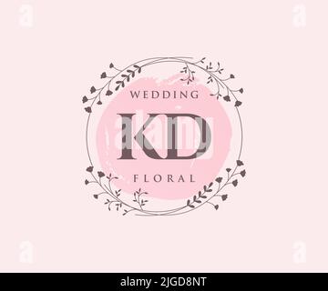 KD Initials letter Wedding monogram logos template, hand drawn modern minimalistic and floral templates for Invitation cards, Save the Date, elegant Stock Vector