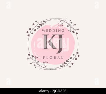 KJ Initials letter Wedding monogram logos template, hand drawn modern minimalistic and floral templates for Invitation cards, Save the Date, elegant Stock Vector