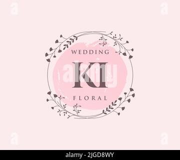 KI Initials letter Wedding monogram logos template, hand drawn modern minimalistic and floral templates for Invitation cards, Save the Date, elegant Stock Vector